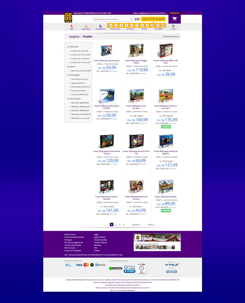 Loja Grow - Categoria de produtos